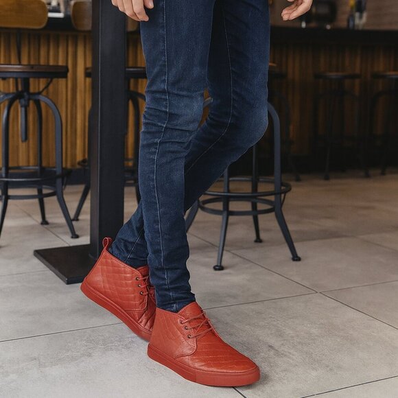 Del Toro Other - DEL TORO RED LEATHER QUILTED HIGH TOP CHUKKA SNEAKER US MENS 12 HIGH TOP